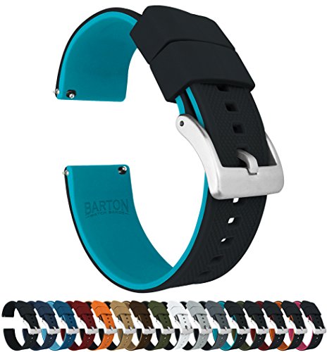 BARTON WATCH BANDS Quick Release Elite Silicone Watch Bands, Black Top/Aqua Blue Bottom, 20mm