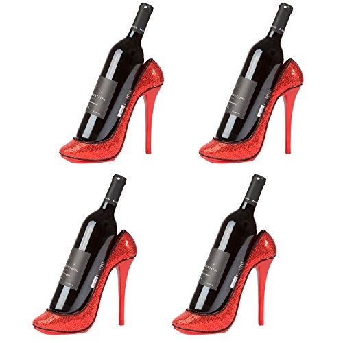 High Heel Wine Bottle Holder - Stylish Conversation Starter Wine Rack by KitchInspirations (Sequin, Set of 4)