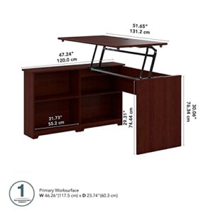 Bush Furniture Cabot 52W 3 Position Sit to Stand Corner Bookshelf Desk in Harvest Cherry