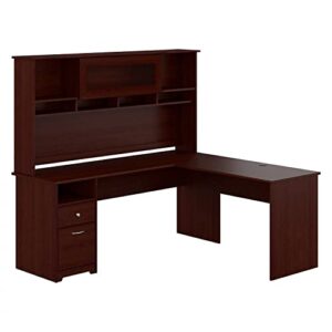 bush furniture cabot 72w l shaped computer desk with hutch and drawers in harvest cherry