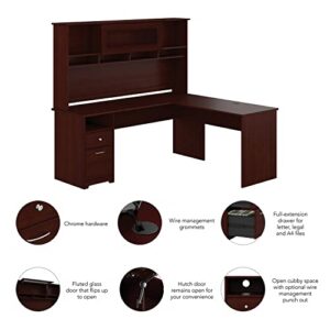 Bush Furniture Cabot 72W L Shaped Computer Desk with Hutch and Drawers in Harvest Cherry