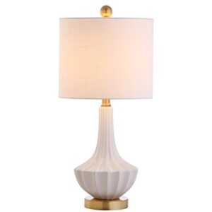 jonathan y jyl1030a parker 21.5" ceramic mini led table lamp, modern, contemporary, elegant, office, living room, family room, dining room, bedroom, hallway, foyer, brass/white