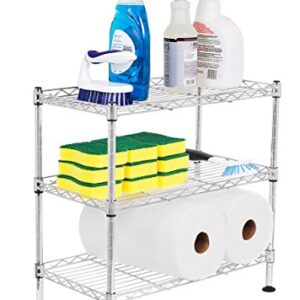 Internet's Best 3-Tier Mini Wire Utility Shelving - Chrome - Shelf - Adjustable Rack Unit - Kitchen Bathroom Pantry Laundry Storage - Under The Sink Organization - Organize Your Cabinets - SPI