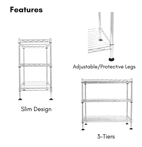 Internet's Best 3-Tier Mini Wire Utility Shelving - Chrome - Shelf - Adjustable Rack Unit - Kitchen Bathroom Pantry Laundry Storage - Under The Sink Organization - Organize Your Cabinets - SPI