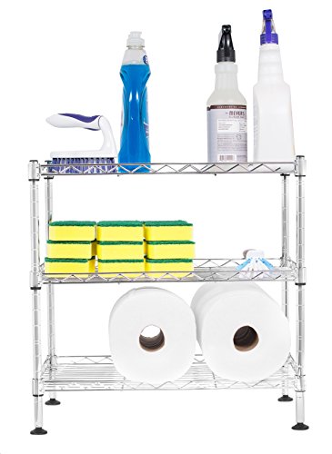 Internet's Best 3-Tier Mini Wire Utility Shelving - Chrome - Shelf - Adjustable Rack Unit - Kitchen Bathroom Pantry Laundry Storage - Under The Sink Organization - Organize Your Cabinets - SPI