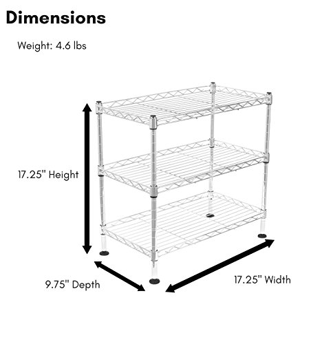 Internet's Best 3-Tier Mini Wire Utility Shelving - Chrome - Shelf - Adjustable Rack Unit - Kitchen Bathroom Pantry Laundry Storage - Under The Sink Organization - Organize Your Cabinets - SPI