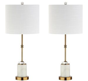 jonathan y jyl5003a-set2 set of 2 table lamps harper 27" marble/crystal led table lamp modern contemporary bedside desk nightstand lamp for bedroom living room, white/brass gold