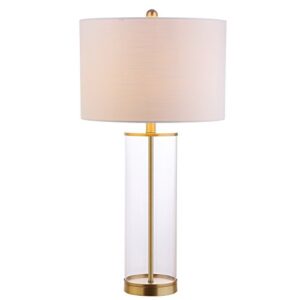 jonathan y jyl2005a collins 29" glass led table lamp modern contemporary glam bedside desk nightstand lamp for bedroom living room office college bookcase led bulb included, clear/brass gold