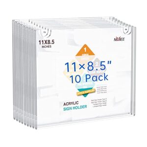 niubee 10-packs 8.5x11 sign holder horizontal for wall door, clear acrylic picture frame for paper with free 3m tape and mounting screws