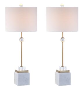 jonathan y jyl5008a-set2 set of 2 table lamps dawson 30" marble/crystal led table lamp modern contemporary bedside desk nightstand lamp for bedroom living room, white/brass gold