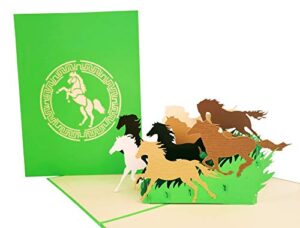 igifts and cards inspirational wild horses 3d pop up greeting card - majestic, colt, pony, mustang, stallion, half-fold, happy birthday, retirement, just because, new business adventure, all occasion