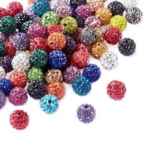beadthoven 100pcs 10mm mixed color glass rhinestone clay pave round beads, disco rhinestone crystal shamballa beads for jewelry making (0round-100pcs#