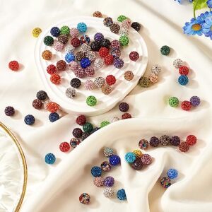 Beadthoven 100pcs 10mm Mixed Color Glass Rhinestone Clay Pave Round Beads, Disco Rhinestone Crystal Shamballa Beads for Jewelry Making (0Round-100pcs#