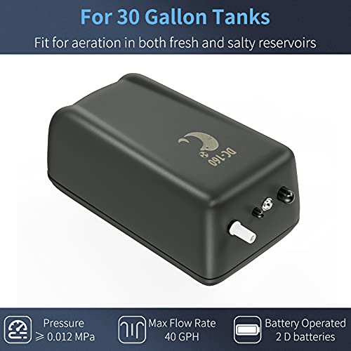 Uniclife Aquarium Air Pump Battery-Operated with Air Stone and Airline Tubing Portable Outdoor Fishing Oxygen Pump for 30 Gallon Fish Tank