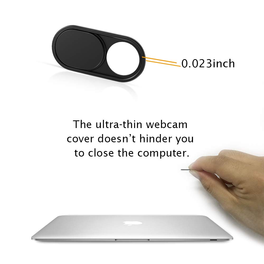 CloudValley Webcam Cover Slide, [5 Pack] 0.6mm-Thin Metal Web Camera Cover Sticker for MacBook Pro, MacBook Air, Laptop, iMac, PC, Surfcase, iPhone 8/7/6 Plus, Privacy Cover, Black-5 pcs