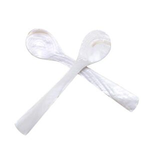 dohuge 3.7 inch mother of pearl mop caviar spoon w round handle, 2 pack, white