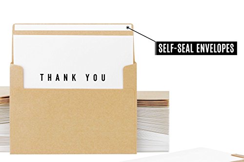 Verbaa 100 Premium Paper Thank You Cards With Self-Seal Envelopes - 2 Designs of Elegant Modern Thank You Cards For Any Occasion - Wedding, Engagement, Funeral, Graduation, Business (100-pack)