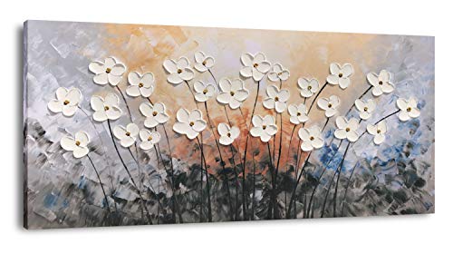 Yihui Arts Flower Canvas Wall Art with 3D Hand Painted Textured Modern Large Oil Painting Contemprary Aesthetic Floral Pictures for Living Room Bedroom DinningDecor