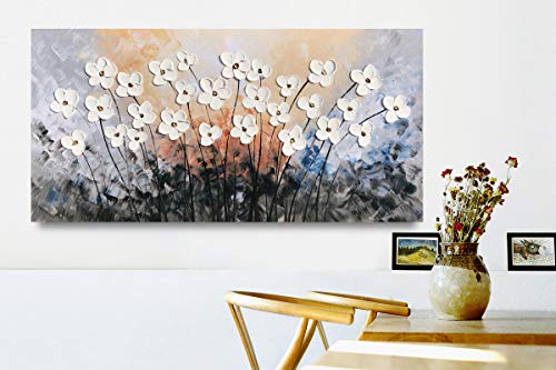 Yihui Arts Flower Canvas Wall Art with 3D Hand Painted Textured Modern Large Oil Painting Contemprary Aesthetic Floral Pictures for Living Room Bedroom DinningDecor