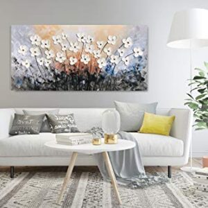 Yihui Arts Flower Canvas Wall Art with 3D Hand Painted Textured Modern Large Oil Painting Contemprary Aesthetic Floral Pictures for Living Room Bedroom DinningDecor