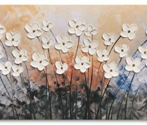 Yihui Arts Flower Canvas Wall Art with 3D Hand Painted Textured Modern Large Oil Painting Contemprary Aesthetic Floral Pictures for Living Room Bedroom DinningDecor