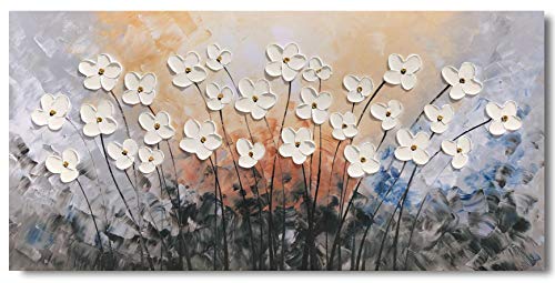 Yihui Arts Flower Canvas Wall Art with 3D Hand Painted Textured Modern Large Oil Painting Contemprary Aesthetic Floral Pictures for Living Room Bedroom DinningDecor