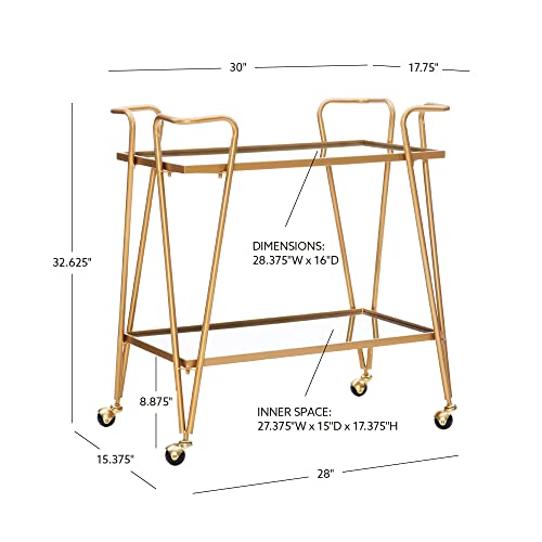 Linon Gina Mid-Century Bar Cart, Gold