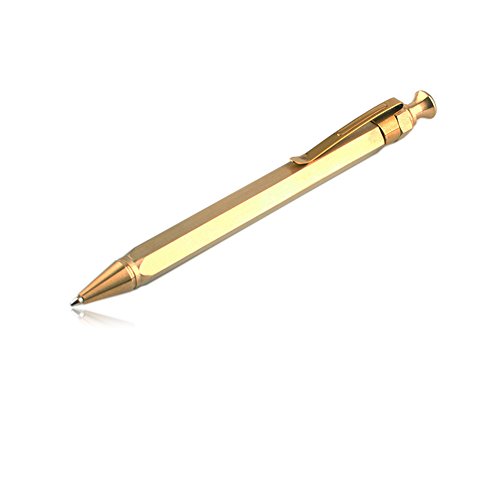 EKLOEN Six-Edge Solid Brass Pen, Sign Pen Ballpoint Pen with Clip