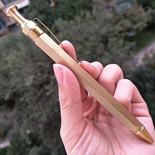 EKLOEN Six-Edge Solid Brass Pen, Sign Pen Ballpoint Pen with Clip