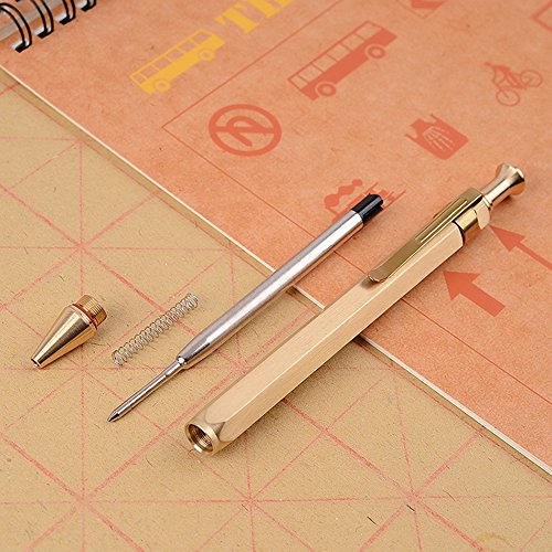 EKLOEN Six-Edge Solid Brass Pen, Sign Pen Ballpoint Pen with Clip