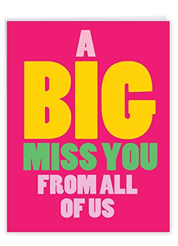 NobleWorks - Jumbo Loving Miss You Greeting Card with Envelope (Big 8.5 x 11 Inch) - Big, Bold Letters, Thinking of You Card from All of Us - A Big Miss You J2733MYG-US