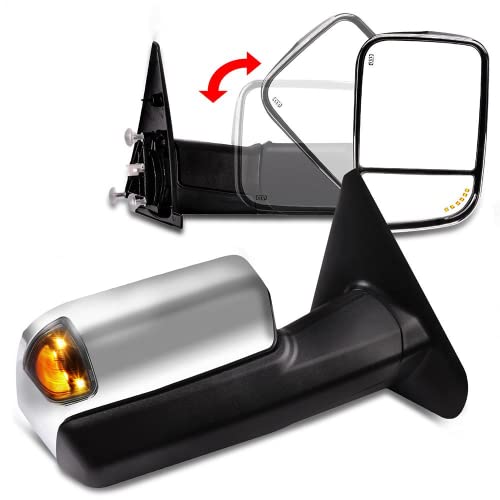 SCITOO Compatible fit For Dodge Towing Mirrors Chrome Rear View Mirrors 2002-2008 For Ram 1500 2003-2009 For Ram 1500 2500 3500 Arrow Turn Signal Side Marker Light Power Control Heated Features