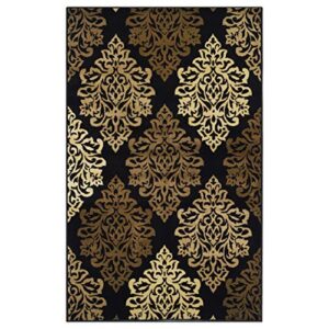 superior danvers collection area rug, modern elegant damask pattern, 10mm pile with jute backing, affordable contemporary rugs - black, 4' x 6' rug
