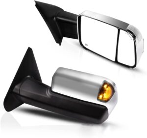 eccpp towing mirrors replacement fit for 2002-2008 for dodge for ram 1500 2500 3500 truck tow mirrors power heated with arrow signal light driver and passenger side pair manual flip up chrome cap
