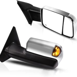 ECCPP Towing Mirrors Replacement fit for 2002-2008 for Dodge for Ram 1500 2500 3500 Truck Tow Mirrors Power Heated with Arrow Signal Light Driver and Passenger Side Pair Manual Flip up Chrome Cap