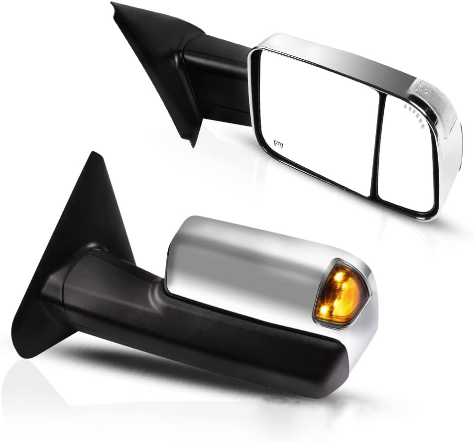 ECCPP Towing Mirrors Replacement fit for 2002-2008 for Dodge for Ram 1500 2500 3500 Truck Tow Mirrors Power Heated with Arrow Signal Light Driver and Passenger Side Pair Manual Flip up Chrome Cap