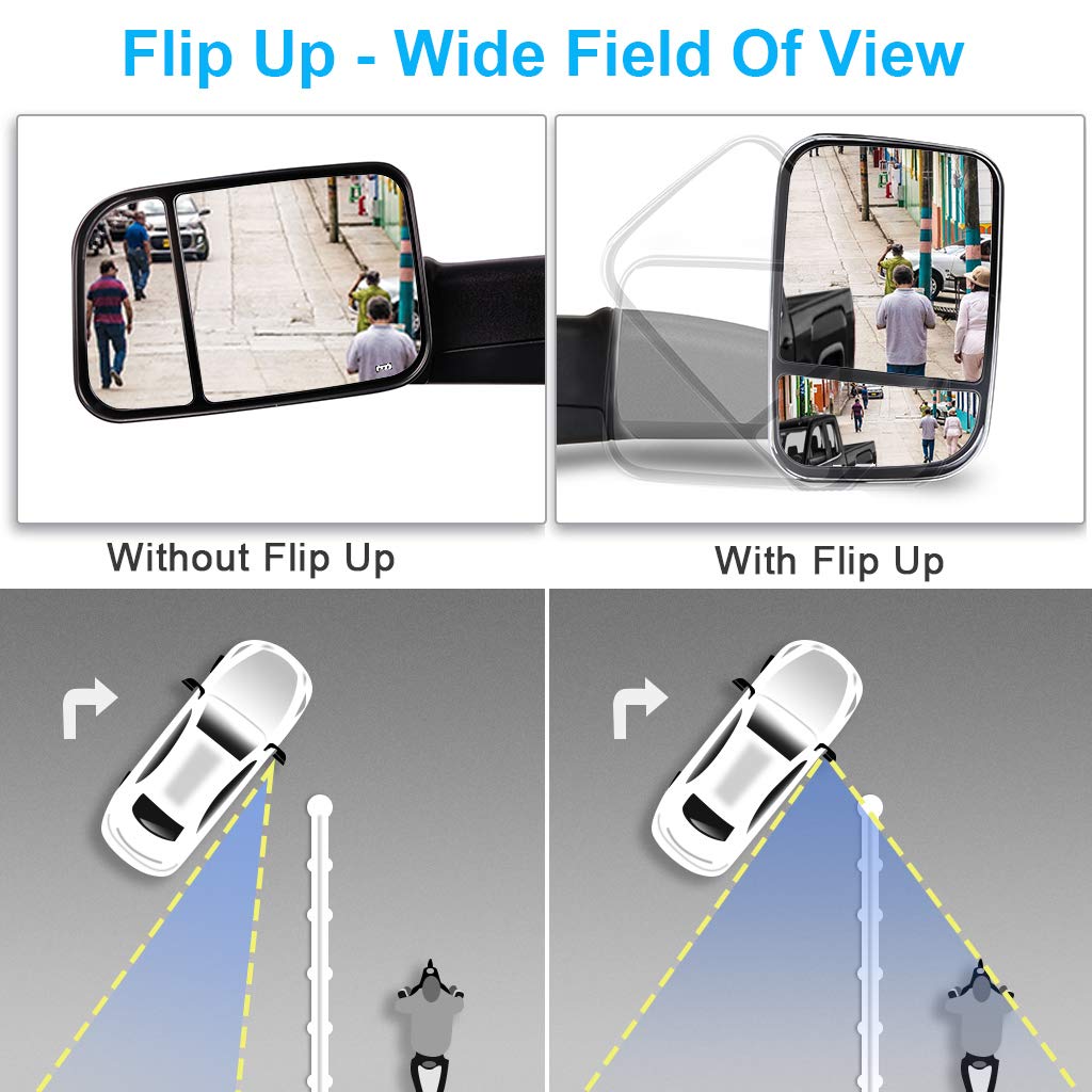 ECCPP Towing Mirrors Replacement fit for 2002-2008 for Dodge for Ram 1500 2500 3500 Truck Tow Mirrors Power Heated with Arrow Signal Light Driver and Passenger Side Pair Manual Flip up Chrome Cap