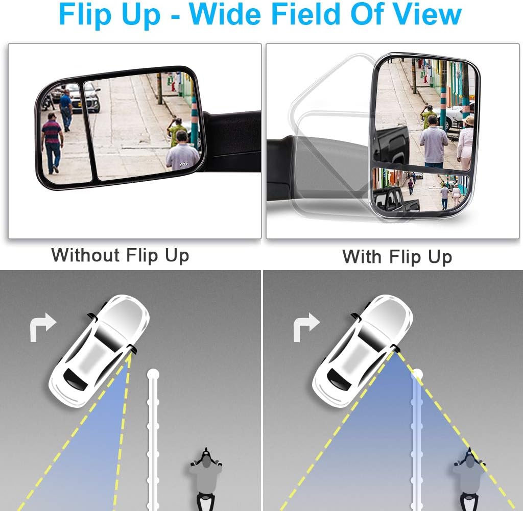 ECCPP Towing Mirrors Replacement fit for 2002-2008 for Dodge for Ram 1500 2500 3500 Truck Tow Mirrors Power Heated with Arrow Signal Light Driver and Passenger Side Pair Manual Flip up Chrome Cap