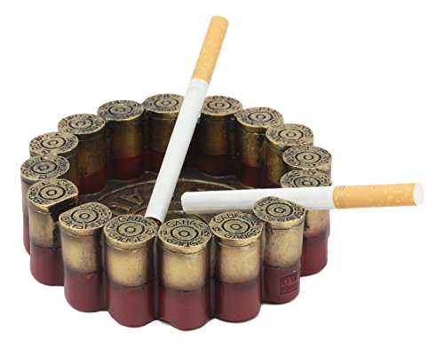 Ebros Rustic Western 12 Gauge Shotgun Shells Round Cigarette Ashtray Figurine 4.5"Diameter for Marksmen Hunting Country Old World Outdoor Lovers and Fans Decorative Ashtrays