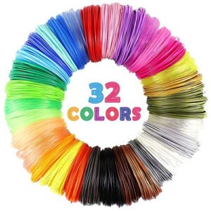 mika3d 32 colors 3d pen pla filament refills, each color 10 feet, total 320 feet, pack with 4 finger caps