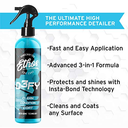 Ethos Defy - 3 in 1 Ceramic Coating - Waterless Car Wash & Wax - Car Wax Polish Spray - Hydrophobic Top Coat - Polish & Polymer Paint Sealant Protection - with Insta-Bond Technology - 16OZ