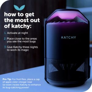 katchy indoor insect trap - catcher & killer for mosquitos, gnats, moths, fruit flies - non-zapper traps for inside your home - catch insects indoors with suction, bug light & sticky glue (black)