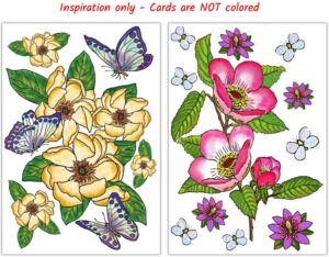 art eclect adult coloring flower greeting cards for birthdays, anniversary, thank you and sympathy cards (10 cards and 10 envelopes, set flowers b/pink)