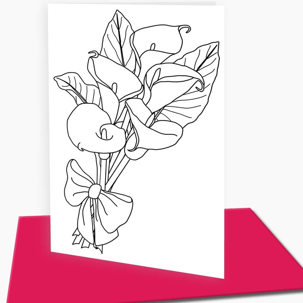 Art Eclect Adult Coloring Flower Greeting Cards for Birthdays, Anniversary, Thank You and Sympathy Cards (10 Cards and 10 Envelopes, Set Flowers B/Pink)