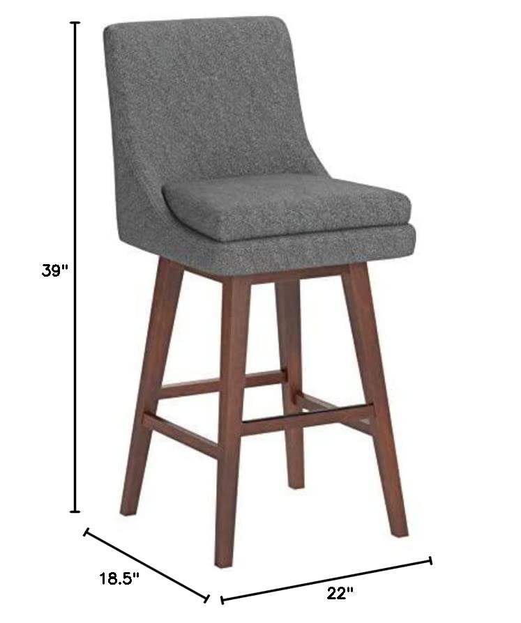 Amazon Brand – Stone & Beam Alaina Contemporary High-Back Swivel Seat Counter Stool, 39"H, Grey