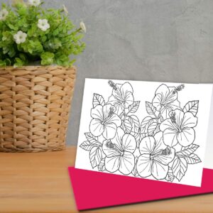 Art Eclect Adult Coloring Flower Greeting Cards for Birthdays, Anniversary, Thank You and Sympathy Cards (10 Cards and 10 Envelopes, Set Flowers B/Pink)