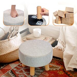 H&B Luxuries Fabric Round Padded Ottoman Foot Rest Stool (4 Legs-Simple Linen)