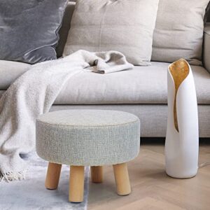 H&B Luxuries Fabric Round Padded Ottoman Foot Rest Stool (4 Legs-Simple Linen)