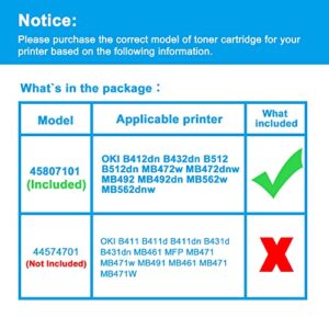 LCL Compatible Toner Cartridge Replacement for OKI B412dn B432dn B512DN 45807101 45807105 3000Pages MB472dnw MB492dn MB562dnw (1-Pack Black)