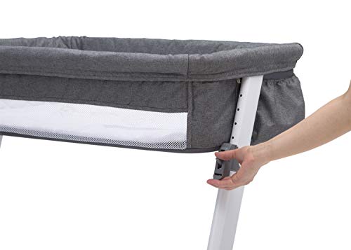 Simmons Kids By The Bed City Sleeper Bassinet - Adjustable Height Portable Crib with Wheels & Airflow Mesh, Grey Tweed